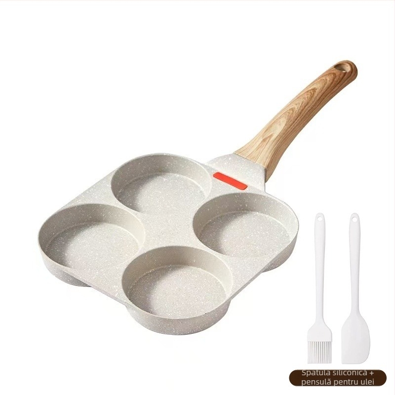 Tigan pentru ouă-burger cu patru găuri – antiaderent, aliaj de aluminiu, pentru uz casnic, tigaie pentru clătite și mic dejun, compatibil cu plita universală