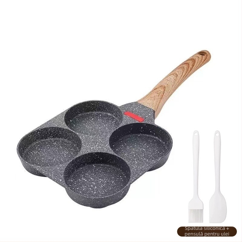 Tigan pentru ouă-burger cu patru găuri – antiaderent, aliaj de aluminiu, pentru uz casnic, tigaie pentru clătite și mic dejun, compatibil cu plita universală