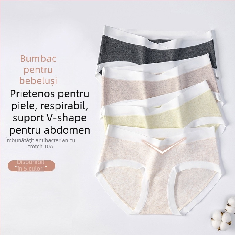Chiloți de maternitate din bumbac, talie joasă, respirabili și antibacteriali, căptușeală 80–90% celuloză regenerată
