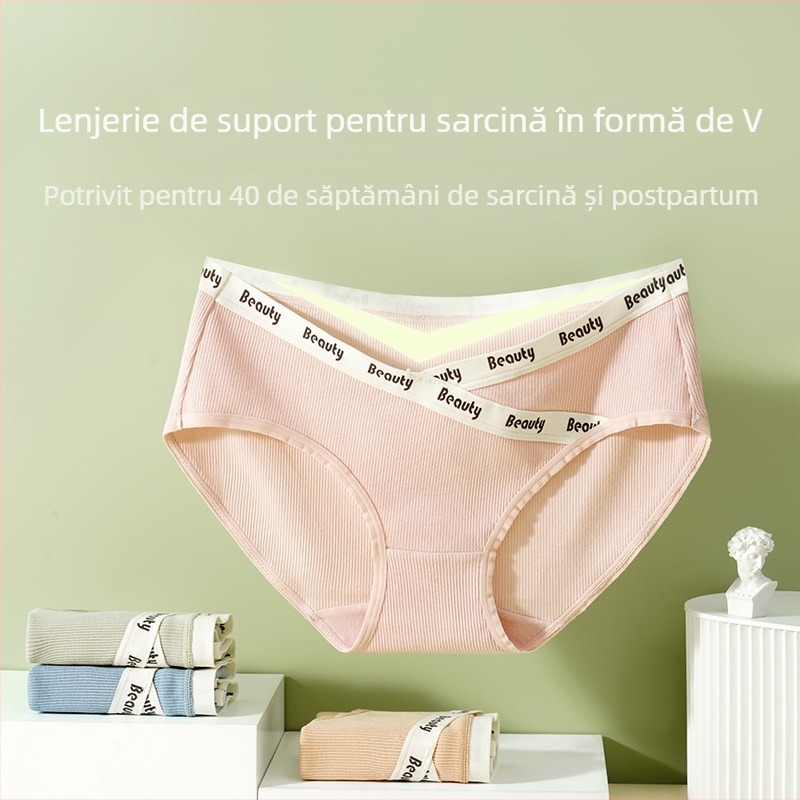 Pink Rhyme chiloți maternitate din bumbac, talie medie, susținere pentru burtă în formă de V, tricot rib