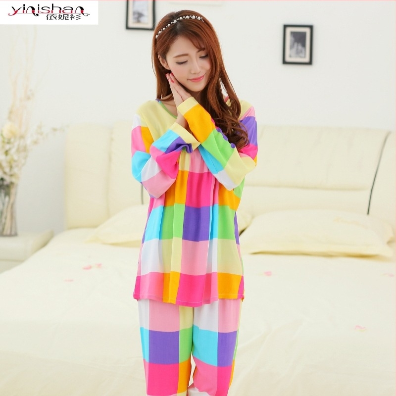 Set de pijamale, țesătură din bumbac-silk viscoză rayon, top cu mâneci lungi, pantaloni, stil casual vară-primăvară