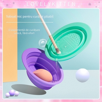 Curățător pentru pensule de machiaj din silicon, bol de curățare pliabil, model XMS01