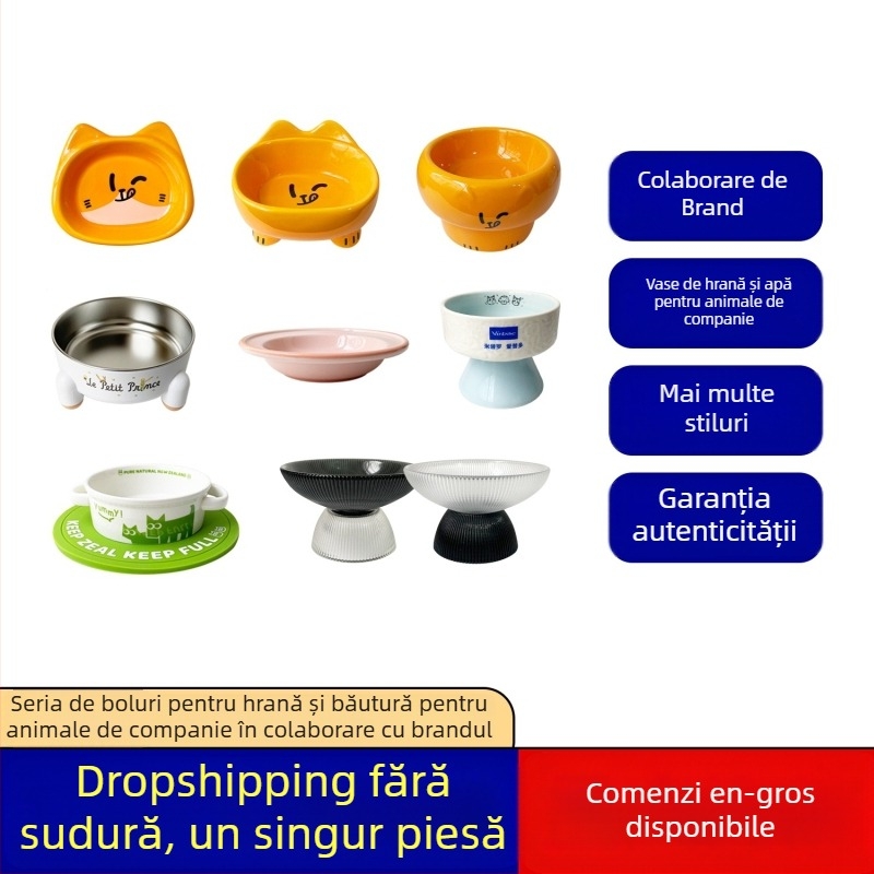 Vas ceramic dual pentru mâncare și apă pentru pisici — brand Naughty, fără alimentare automată