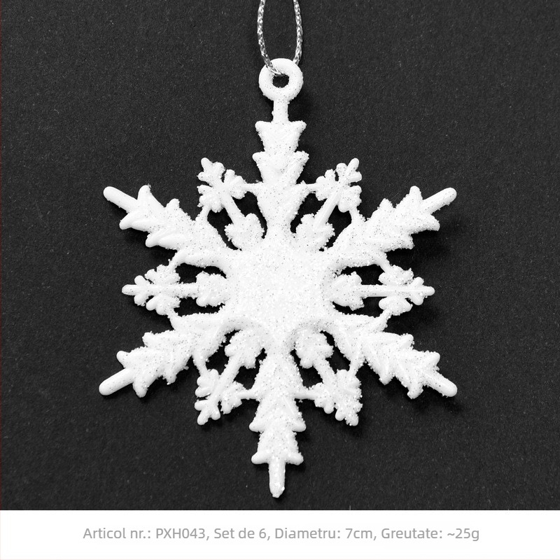 Fulgi de zăpadă din plastic pentru ornamente de brad – ambalaj: pungă OPP; material: plastic; personalizare: Da; etichetă privată licențiată: Da; marcă: Hong Kong Heng