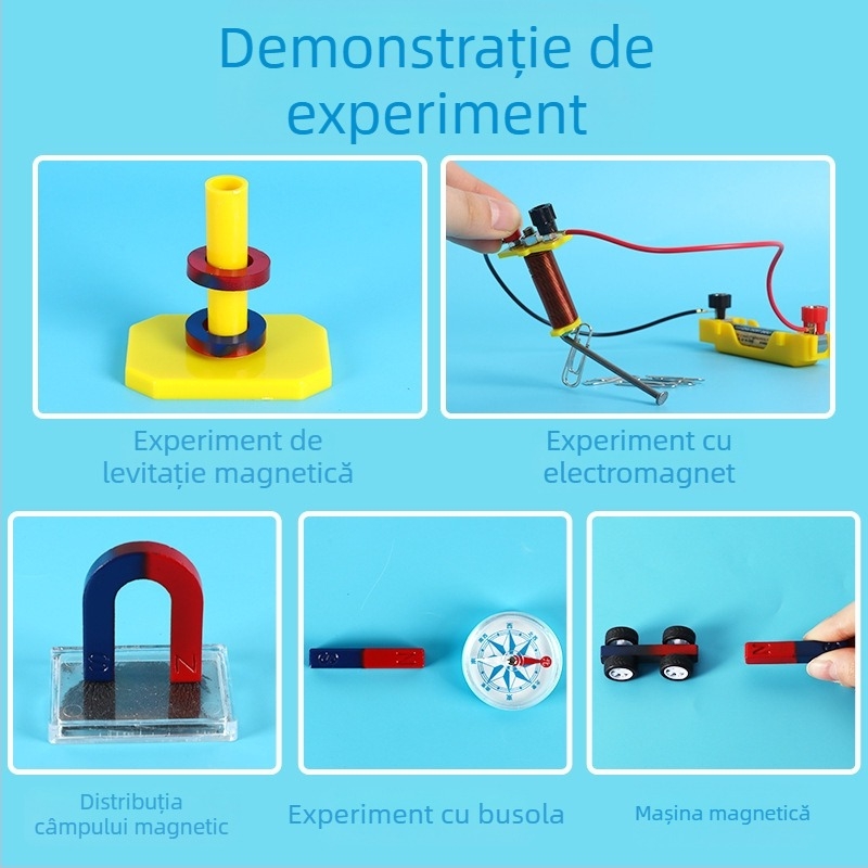 Set magnetic pentru științe primare pentru experimente cu busolă — materiale didactice; Domeniu: științe pentru școala primară; Utilizare: interior și exterior; Material: metal, magnet, plastic; Greutate: 234