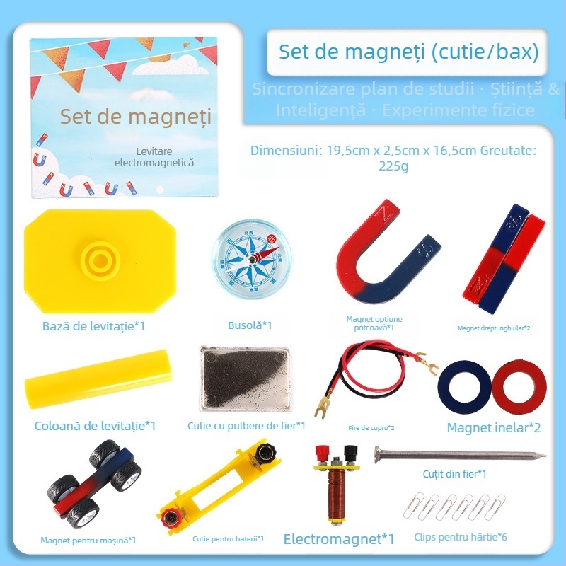 Set magnetic pentru științe primare pentru experimente cu busolă — materiale didactice; Domeniu: științe pentru școala primară; Utilizare: interior și exterior; Material: metal, magnet, plastic; Greutate: 234