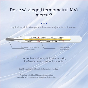 Termometru din sticlă fără mercur – pentru subraț, scară mare, pentru uz casnic