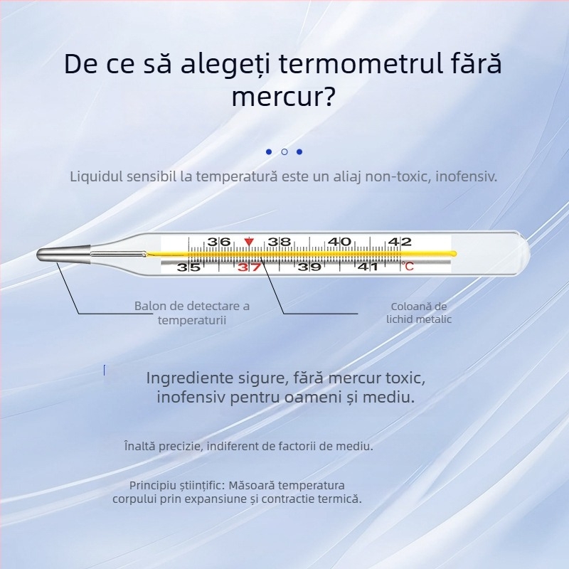 Termometru din sticlă fără mercur – pentru subraț, scară mare, pentru uz casnic