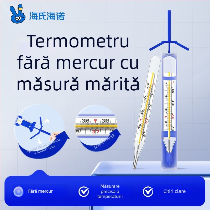 Termometru din sticlă fără mercur – pentru subraț, scară mare, pentru uz casnic