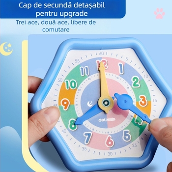 Model de ceas Deli pentru școala primară – materiale didactice pentru ceas și aritmetică, din plastic, potrivit pentru copii 4–6 ani.