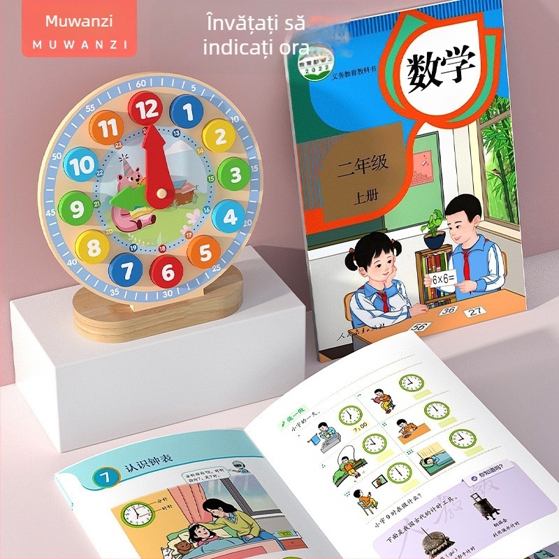 Ceas educațional din lemn pentru copii cu vârsta 4–6 ani — stimulează învățarea practică și dezvoltarea cognitivă; ambalat într-o cutie colorată