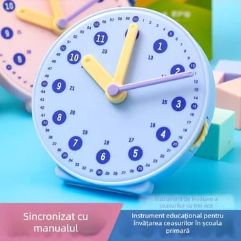 Model de ceas educațional pentru școala primară – cadran cu trei pini de legătură, din plastic, brand Telford, dezvoltare intelectuală, vârsta 7–14