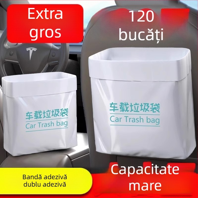 Coș de gunoi auto, cu montare pe bord cu bandă adezivă, cilindru din plastic impermeabil pentru saci de unică folosință