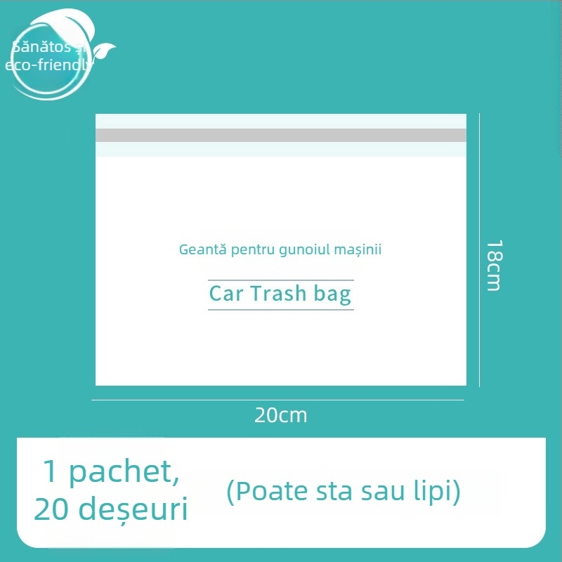Coș de gunoi auto, cu montare pe bord cu bandă adezivă, cilindru din plastic impermeabil pentru saci de unică folosință