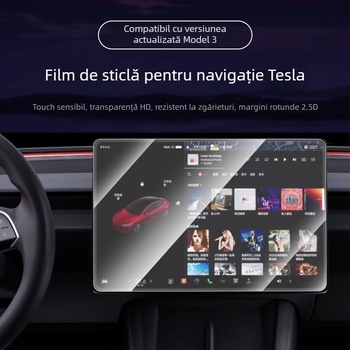 Protecție ecran din film tempered pentru Tesla Model 3 – afișajul consolei centrale și zona din spate; antiamprentă, rezistent la uleiuri