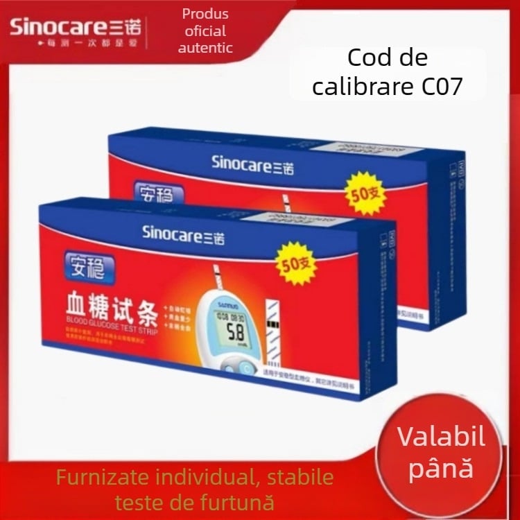 Benzi de test pentru glicemie pentru uz casnic, marca Sannuo, 50 bucăți, cu lancetă, fără aparat