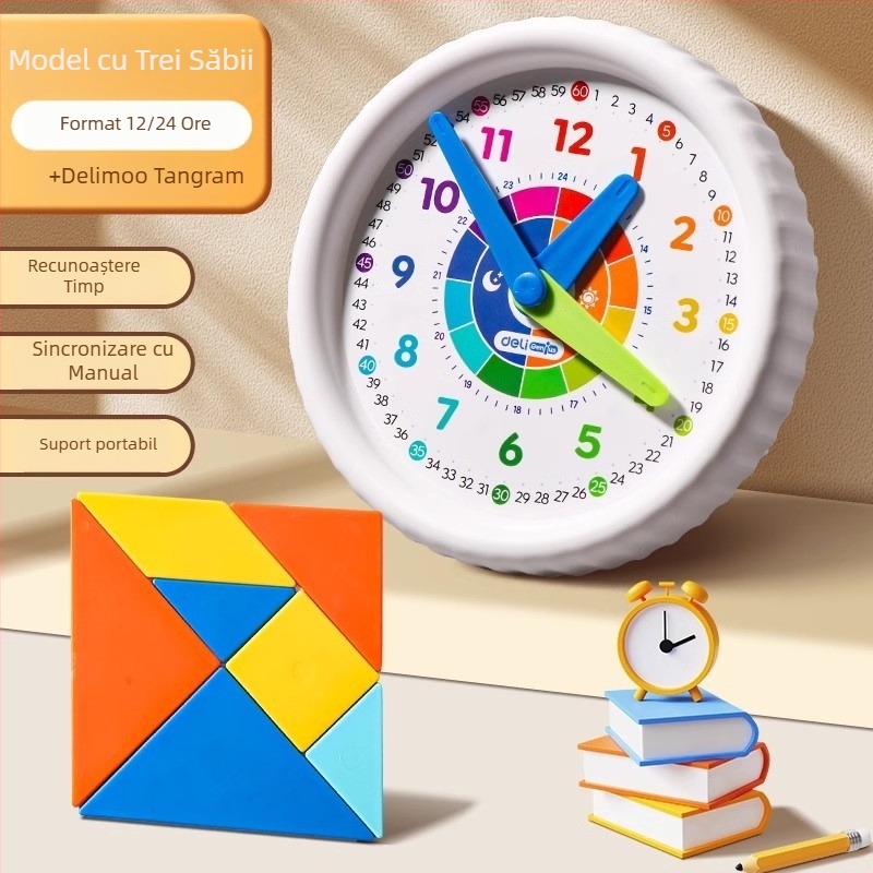 Deli ceas educațional din plastic pentru copii 4–6 ani — învățare cognitivă a timpului