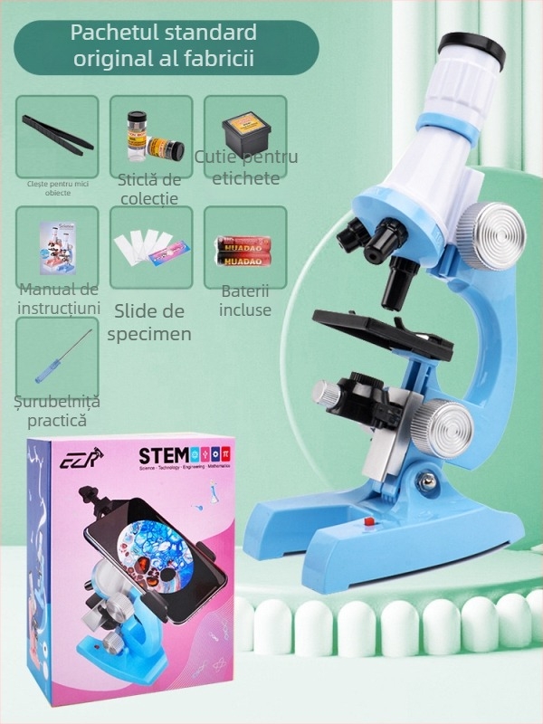 Microscop optic educațional, mărire 1200x, ocular 16x, obiectiv 10x, model 58