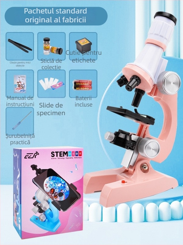 Microscop optic educațional, mărire 1200x, ocular 16x, obiectiv 10x, model 58