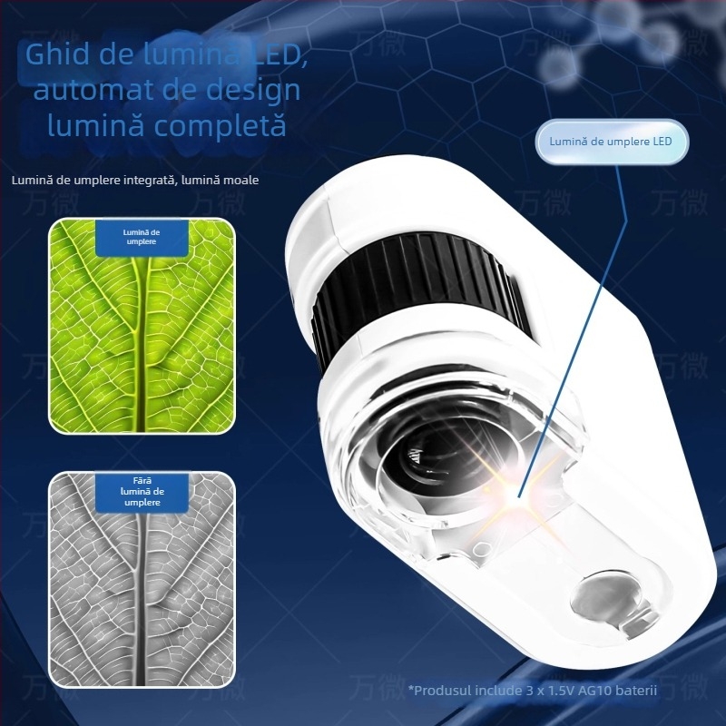 Microscop optic portabil pentru elevi – instrument educațional pentru experimente științifice, vizualizare a bacteriilor în înaltă definiție, construcție din plastic