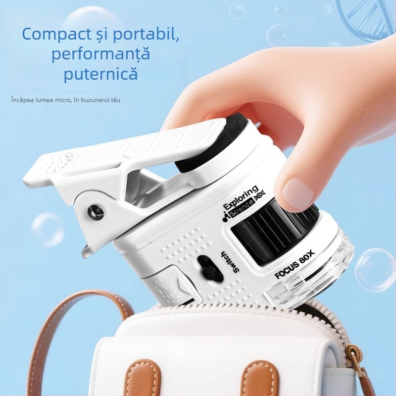Microscop optic portabil pentru elevi – instrument educațional pentru experimente științifice, vizualizare a bacteriilor în înaltă definiție, construcție din plastic