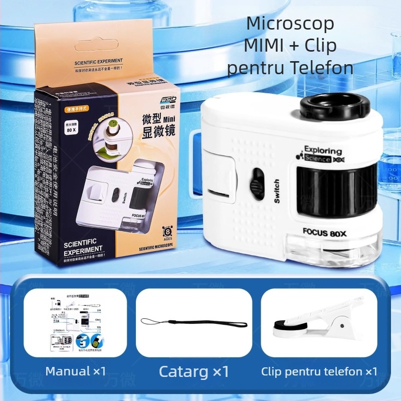 Microscop optic portabil pentru elevi – instrument educațional pentru experimente științifice, vizualizare a bacteriilor în înaltă definiție, construcție din plastic