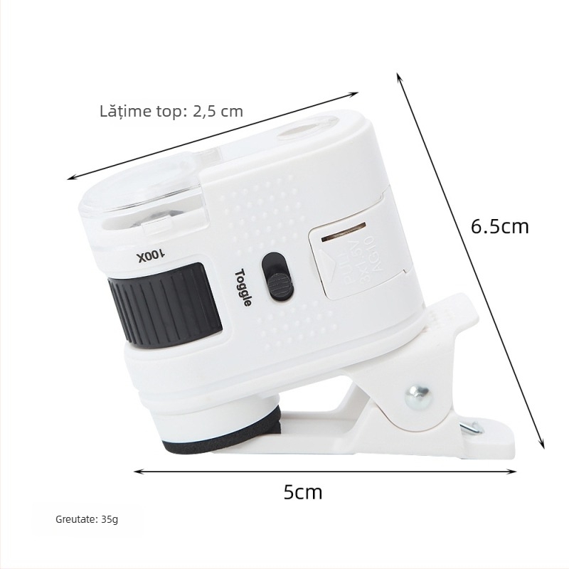 Mini microscop optic pentru observații biologice, corp din ABS + lentile PMMA, cu clemă, 100x mărire