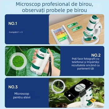 Microscop Portabil pentru Copii – Kit de Biologie pentru Educație, Set Cadou, Multifuncțional, DIY