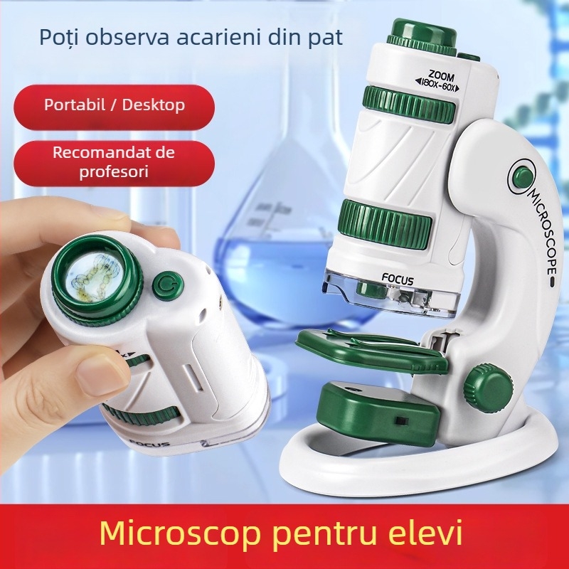 Microscop Portabil pentru Copii – Kit de Biologie pentru Educație, Set Cadou, Multifuncțional, DIY