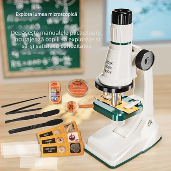 Kit educațional de experimente științifice cu microscop și telescop binoclu de înaltă putere; material plastic; vârsta 7–14 ani; marcă Learn from Yuma; origine: Guangdong, China.