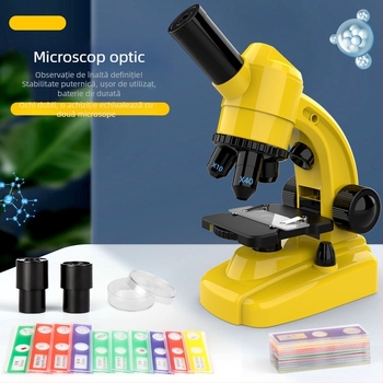 Microscop educațional de biologie/chimie pentru copii, corp ABS, DIY, non-electric, 7–14 ani, Brand Blue Bamboo Culture