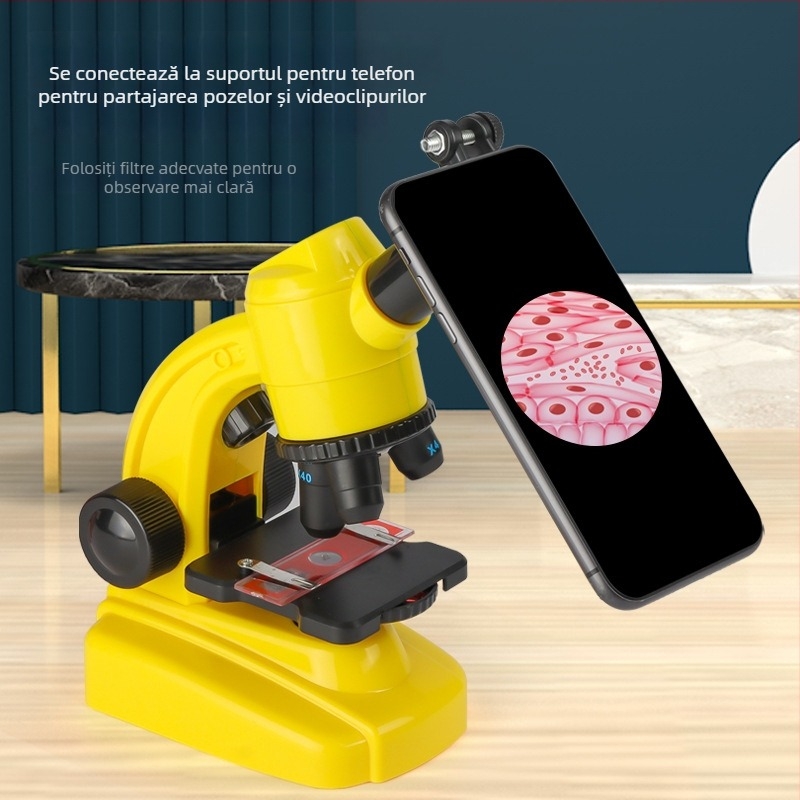 Microscop educațional de biologie/chimie pentru copii, corp ABS, DIY, non-electric, 7–14 ani, Brand Blue Bamboo Culture