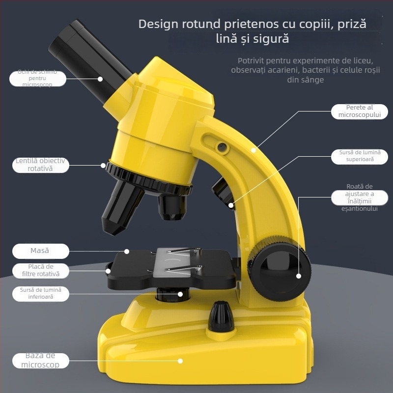 Microscop educațional de biologie/chimie pentru copii, corp ABS, DIY, non-electric, 7–14 ani, Brand Blue Bamboo Culture