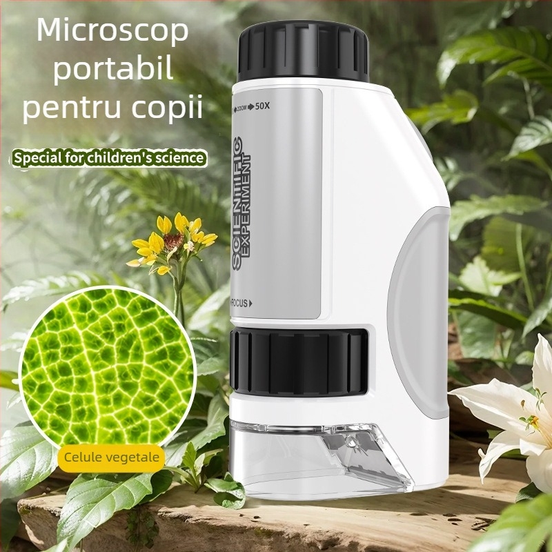 Microscop portabil pentru copii 50-300x, observație manuală pentru uz educațional
