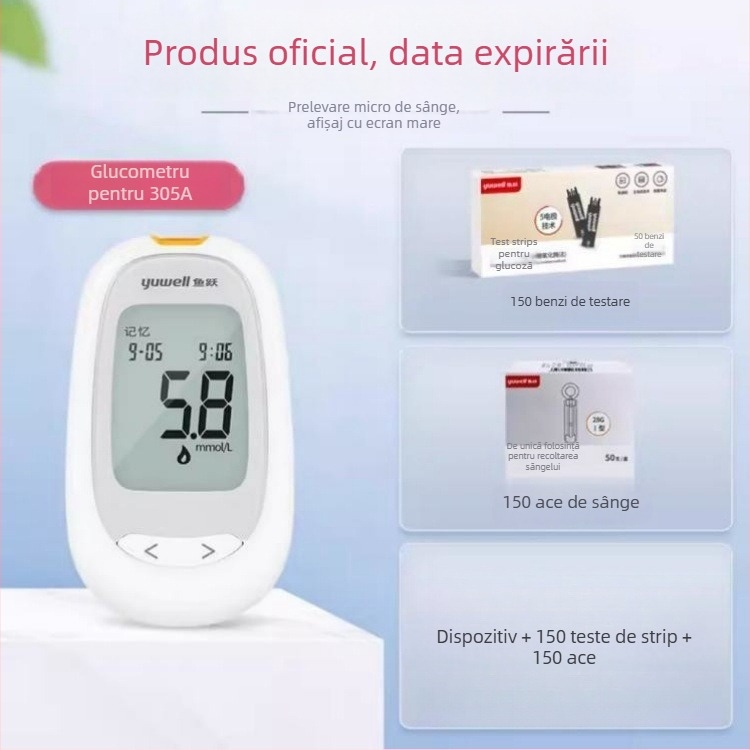 Glucometru cu benzi de test ambalate individual, pentru uz casnic, tester complet automat, cod de calibrare 306; Brand Leaping Fish