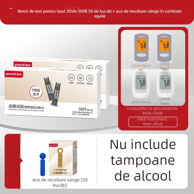 Glucometru cu benzi de test ambalate individual, pentru uz casnic, tester complet automat, cod de calibrare 306; Brand Leaping Fish