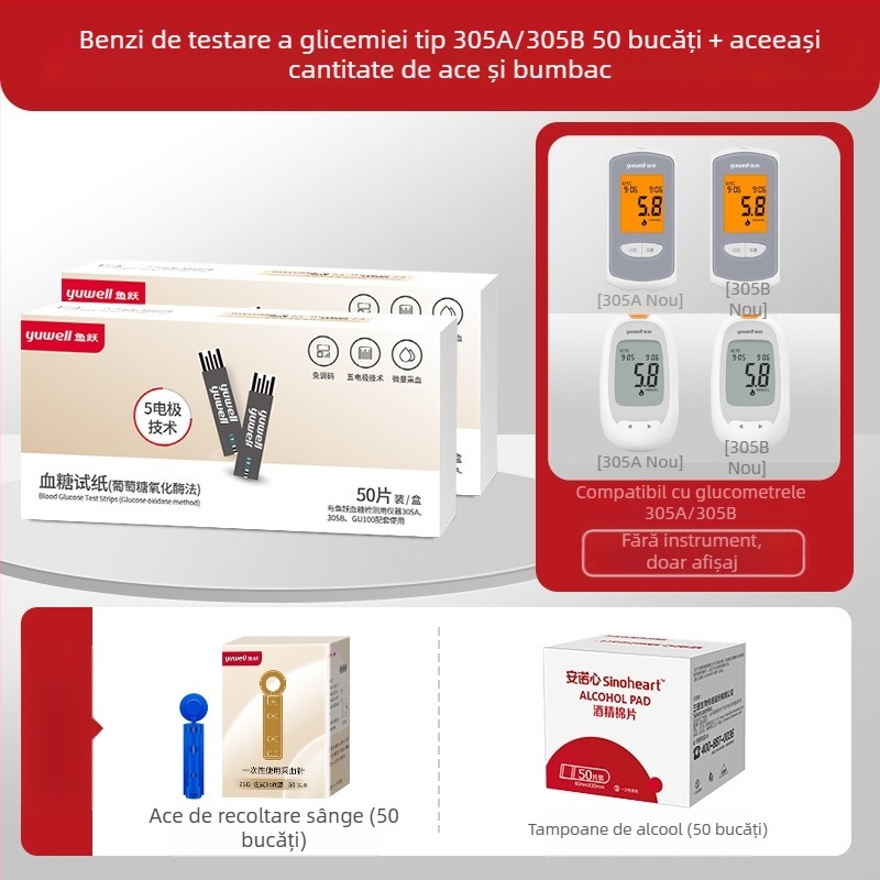 Glucometru cu benzi de test ambalate individual, pentru uz casnic, tester complet automat, cod de calibrare 306; Brand Leaping Fish