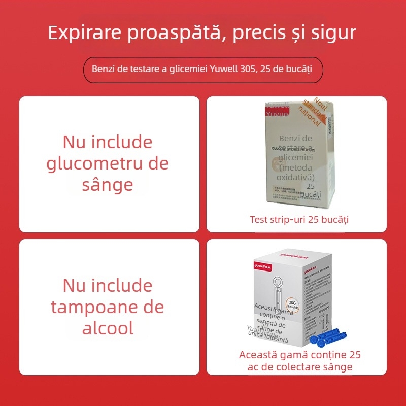 Glucometru cu benzi de test ambalate individual, pentru uz casnic, tester complet automat, cod de calibrare 306; Brand Leaping Fish