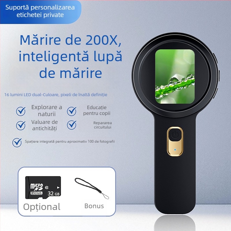 Lupa digitală portabilă pentru evaluarea bijuteriilor și pietrelor prețioase, microscop de înaltă definiție, inspecție și ajutor pentru citire pentru copii