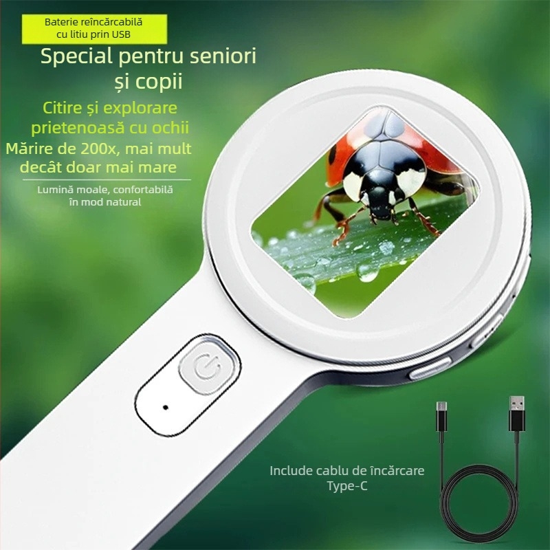 Lupa digitală portabilă pentru evaluarea bijuteriilor și pietrelor prețioase, microscop de înaltă definiție, inspecție și ajutor pentru citire pentru copii