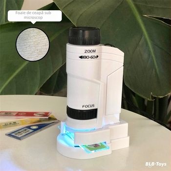 Microscop Portabil pentru copii – Jucărie științifică Biologică/Chimică, Electrică, Multifuncțională, Include baterie și bază, Pentru copii 7-14 ani