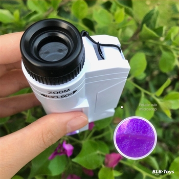 Microscop Portabil pentru copii – Jucărie științifică Biologică/Chimică, Electrică, Multifuncțională, Include baterie și bază, Pentru copii 7-14 ani