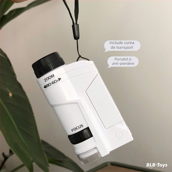 Microscop Portabil pentru copii – Jucărie științifică Biologică/Chimică, Electrică, Multifuncțională, Include baterie și bază, Pentru copii 7-14 ani