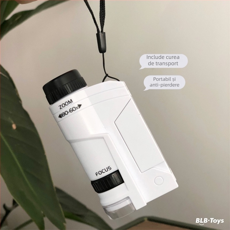 Microscop Portabil pentru copii – Jucărie științifică Biologică/Chimică, Electrică, Multifuncțională, Include baterie și bază, Pentru copii 7-14 ani