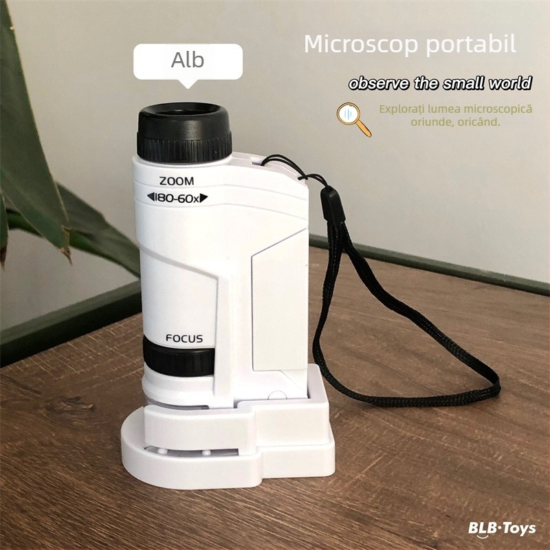 Microscop Portabil pentru copii – Jucărie științifică Biologică/Chimică, Electrică, Multifuncțională, Include baterie și bază, Pentru copii 7-14 ani
