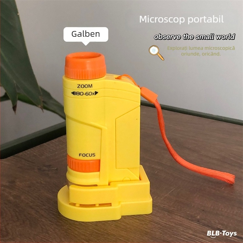 Microscop Portabil pentru copii – Jucărie științifică Biologică/Chimică, Electrică, Multifuncțională, Include baterie și bază, Pentru copii 7-14 ani