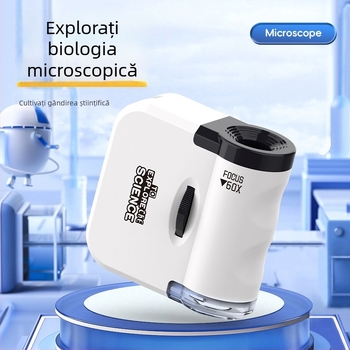 Mini microscop breloc, jucărie educativă electrică Biologie/Chimie, material ABS, set de 192 bucăți, pentru 7–14 ani