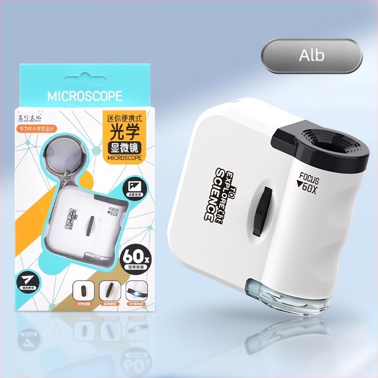 Mini microscop breloc, jucărie educativă electrică Biologie/Chimie, material ABS, set de 192 bucăți, pentru 7–14 ani