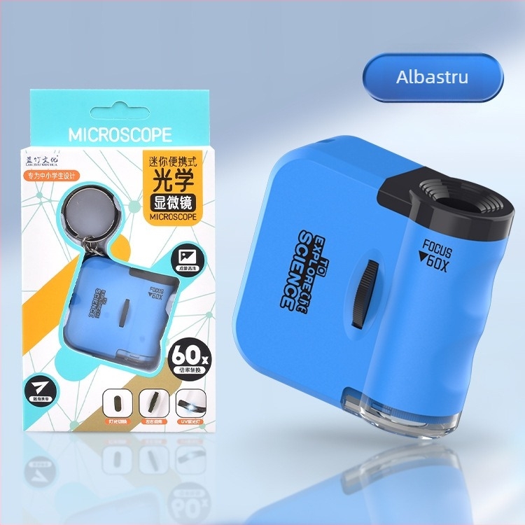 Mini microscop breloc, jucărie educativă electrică Biologie/Chimie, material ABS, set de 192 bucăți, pentru 7–14 ani