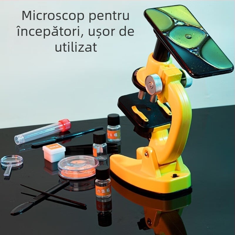 Microscop pentru copii 1200X – kit educațional de biologie, alimentat electric, compatibil DIY, pentru copii 7–14 ani